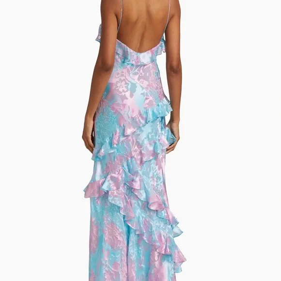 LoveShackFancy Rialto Ruffle Floral Silk-Blend Dress in Cotton Candy Swirl - Picture 3 of 4